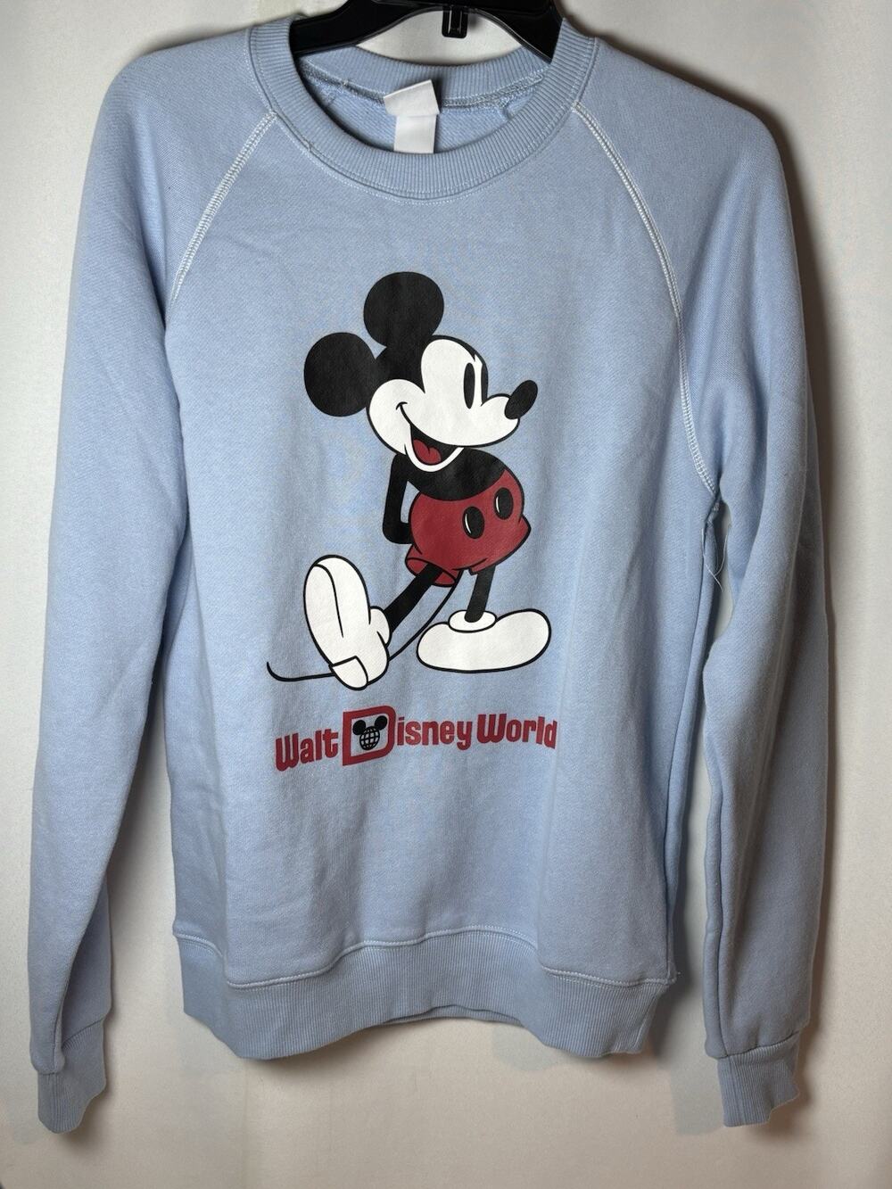 NWOT Mickey Mouse Sweatshirt Small S Blue Raglan Sleeve Walt Disney World Logo